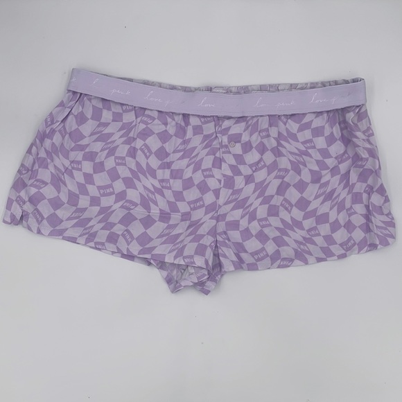 Pink Flannel Boxy Pajama Shorts In Purple Whisper Check